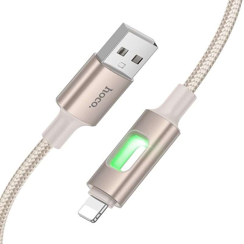 hoco U144 Colorful LED 2.4A USB to 8 Pin Charging Data Cable, Length: 1.2m(Gold)