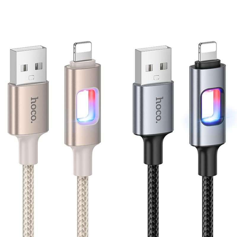 hoco U144 Colorful LED 2.4A USB to 8 Pin Charging Data Cable, Length: 1.2m(Gold)