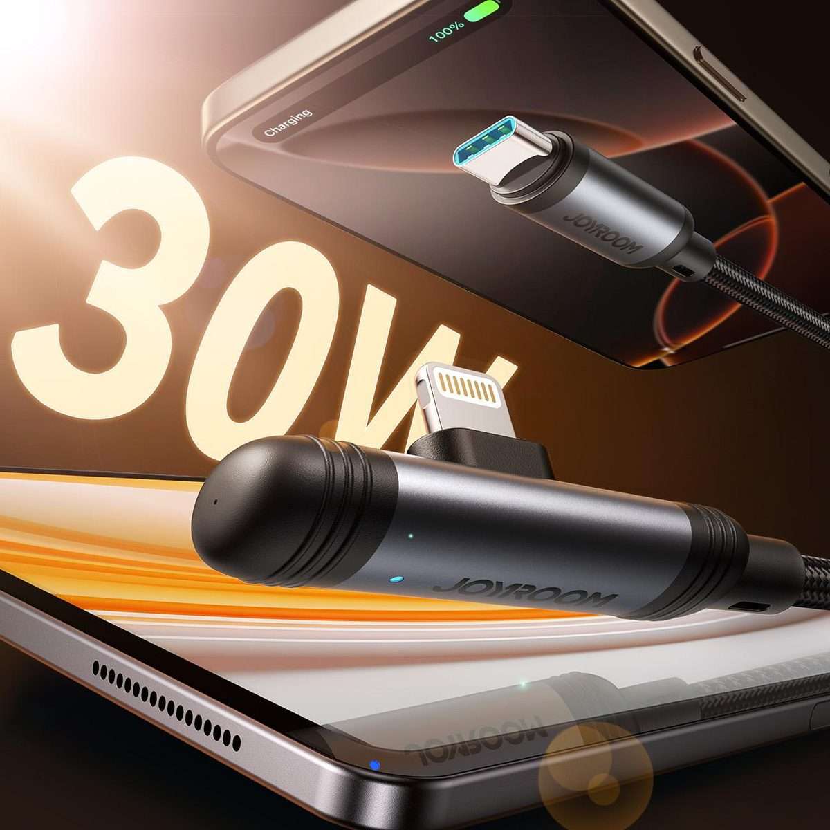 JOYROOM S-A56 EnjoyX Series 30W Type-C to 8 Pin 90 Degree Fast Charging Data Cable, Le ... (Black)