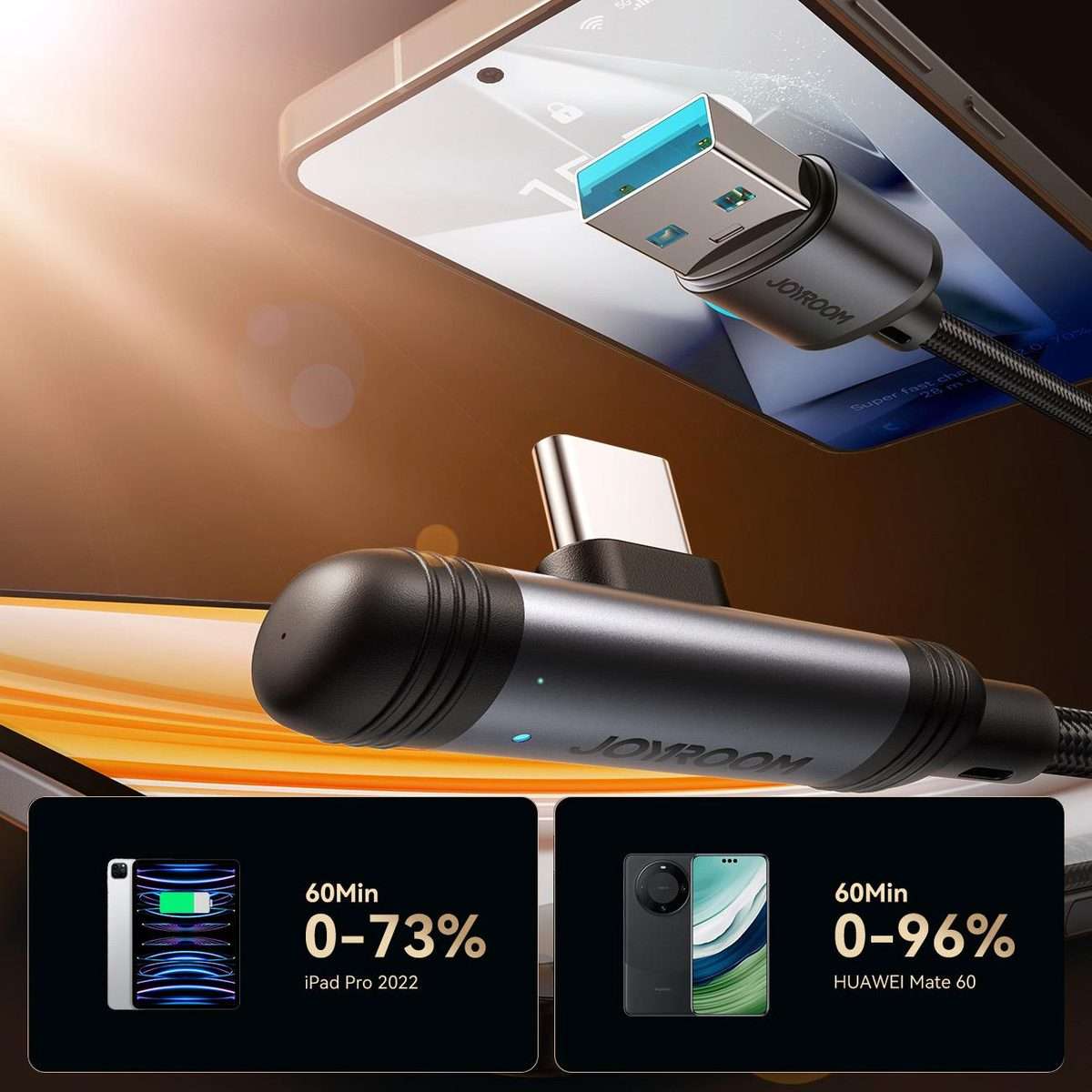 JOYROOM S-A56 EnjoyX Series 3A USB to Type-C 90 Degree Fast Charging Data Cable, Lengt ... (Black)