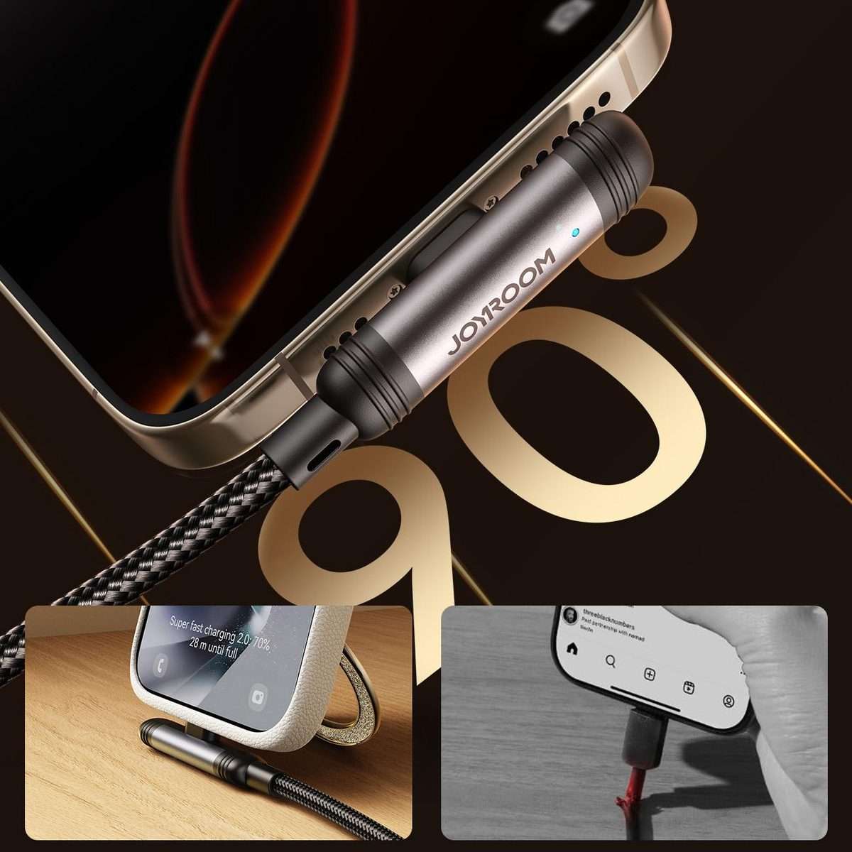 JOYROOM S-A56 EnjoyX Series 3A USB to 8 Pin 90 Degree Fast Charging Data Cable, Length:1.2m(Black)