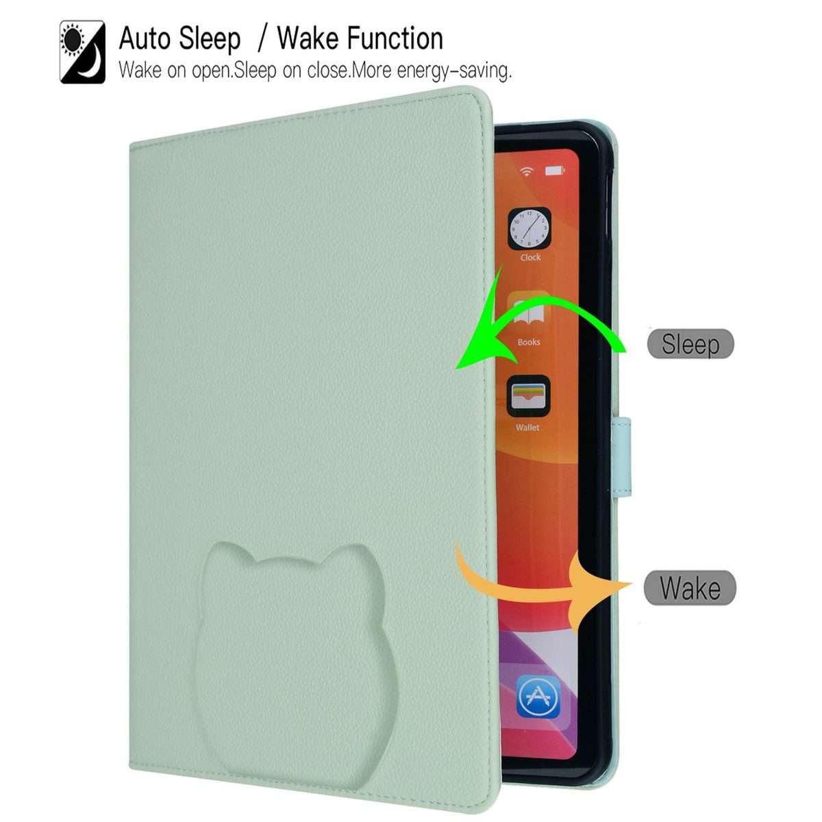 For Samsung Galaxy Tab S10 / S9 / S9 FE Cat Skin-feel Litchi Leather Smart Tablet Case(Green)