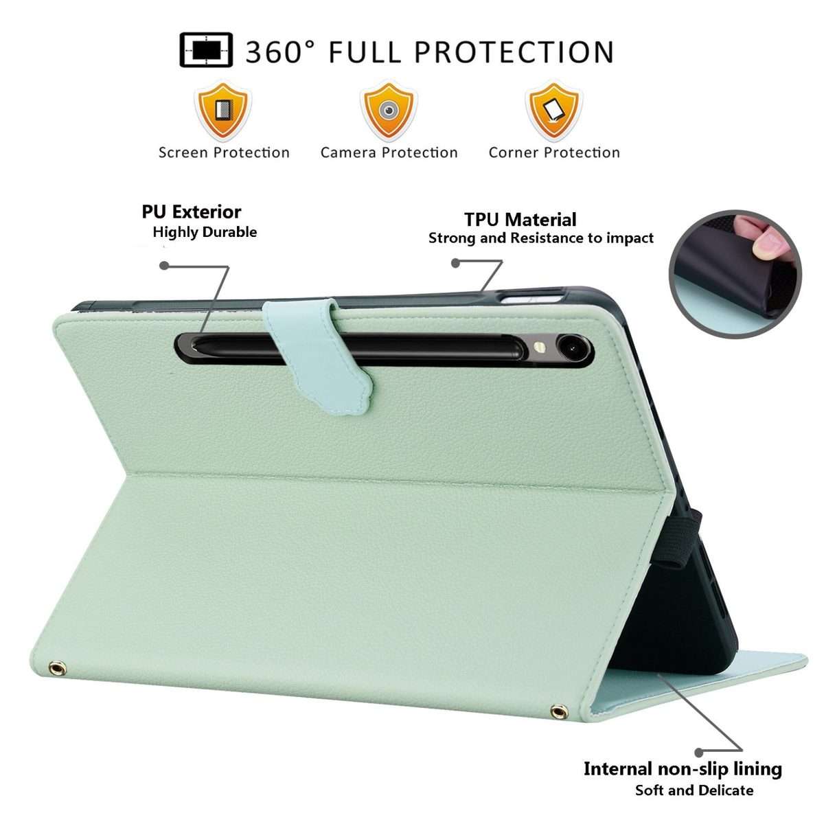 For Samsung Galaxy Tab S10 / S9 / S9 FE Cat Skin-feel Litchi Leather Smart Tablet Case(Green)
