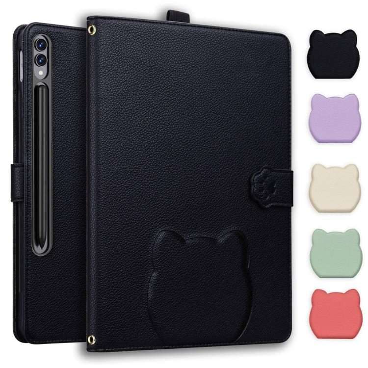 For Samsung Galaxy Tab S10+ / S9+ Cat Skin-feel Litchi Leather Smart Tablet Case(Black)