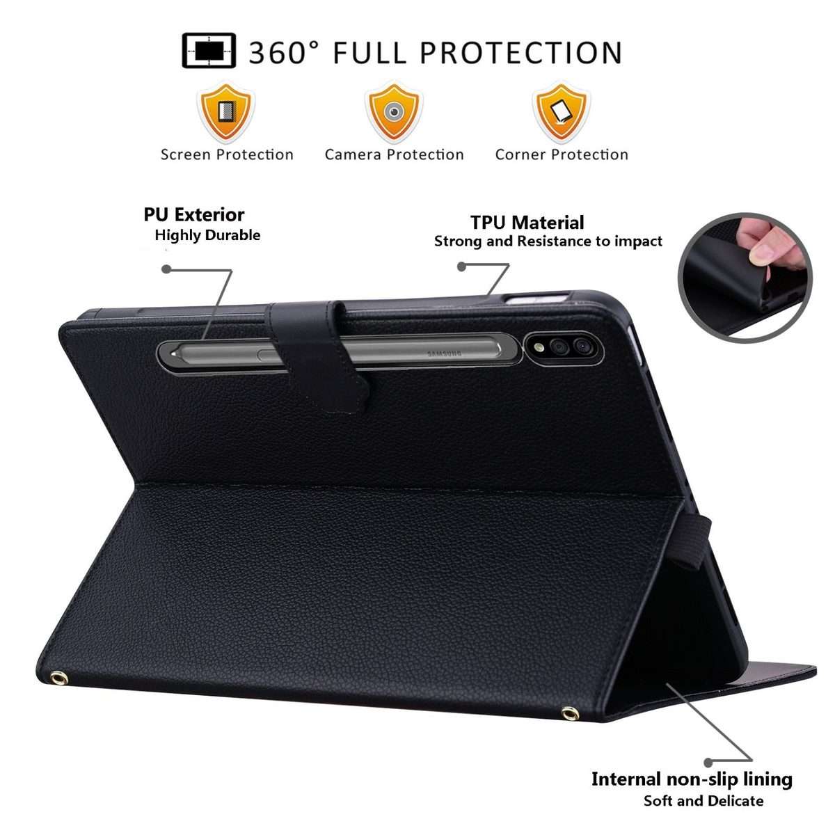 For Samsung Galaxy Tab S10+ / S9+ Cat Skin-feel Litchi Leather Smart Tablet Case(Black)