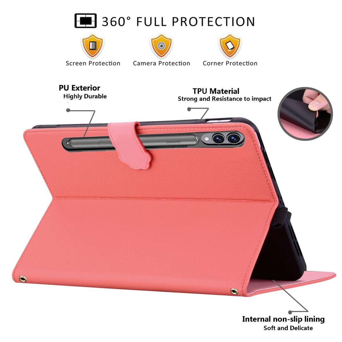 For Samsung Galaxy Tab S10+ / S9+ Cat Skin-feel Litchi Leather Smart Tablet Case(Watermelon Red)