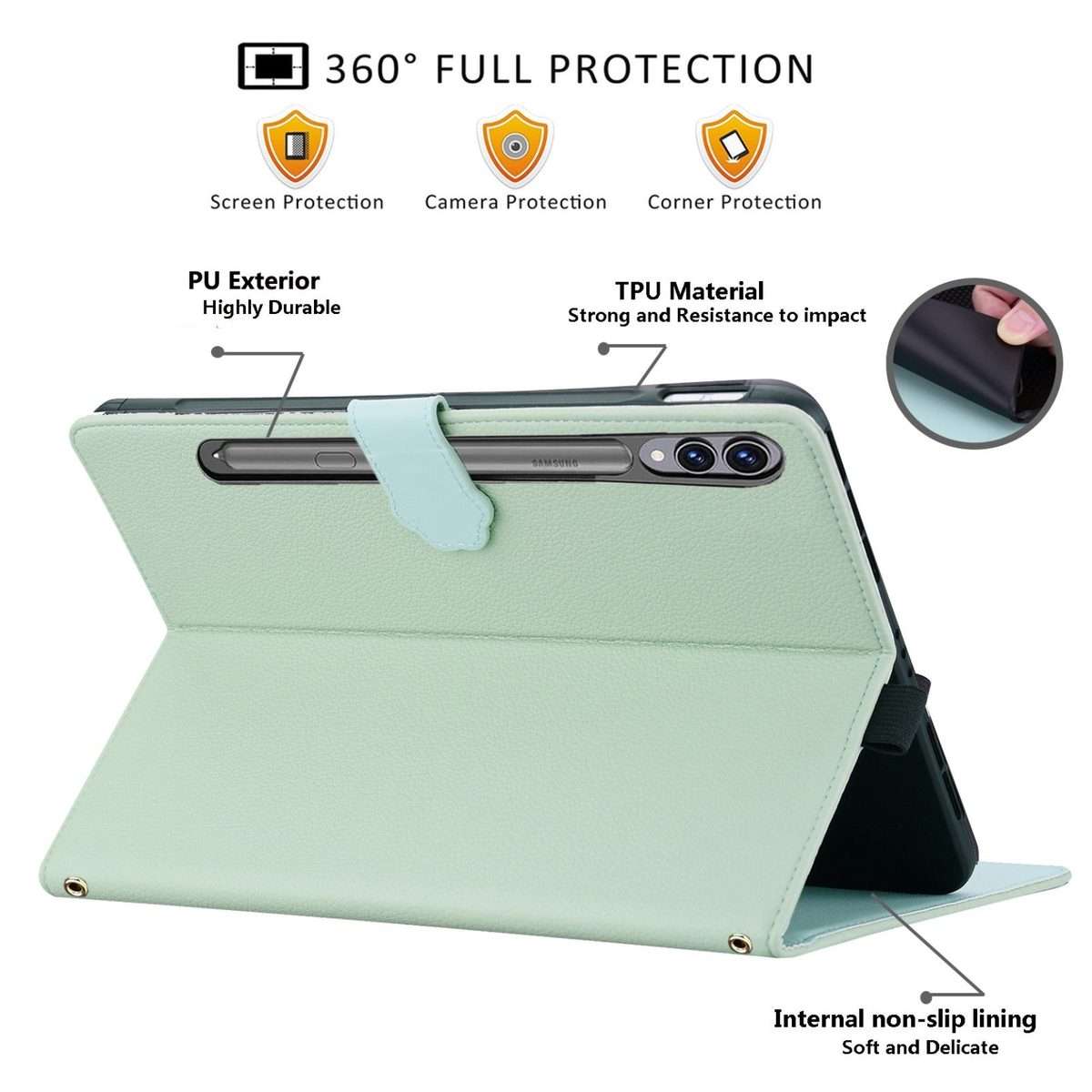 For Samsung Galaxy Tab S10+ / S9+ Cat Skin-feel Litchi Leather Smart Tablet Case(Green)
