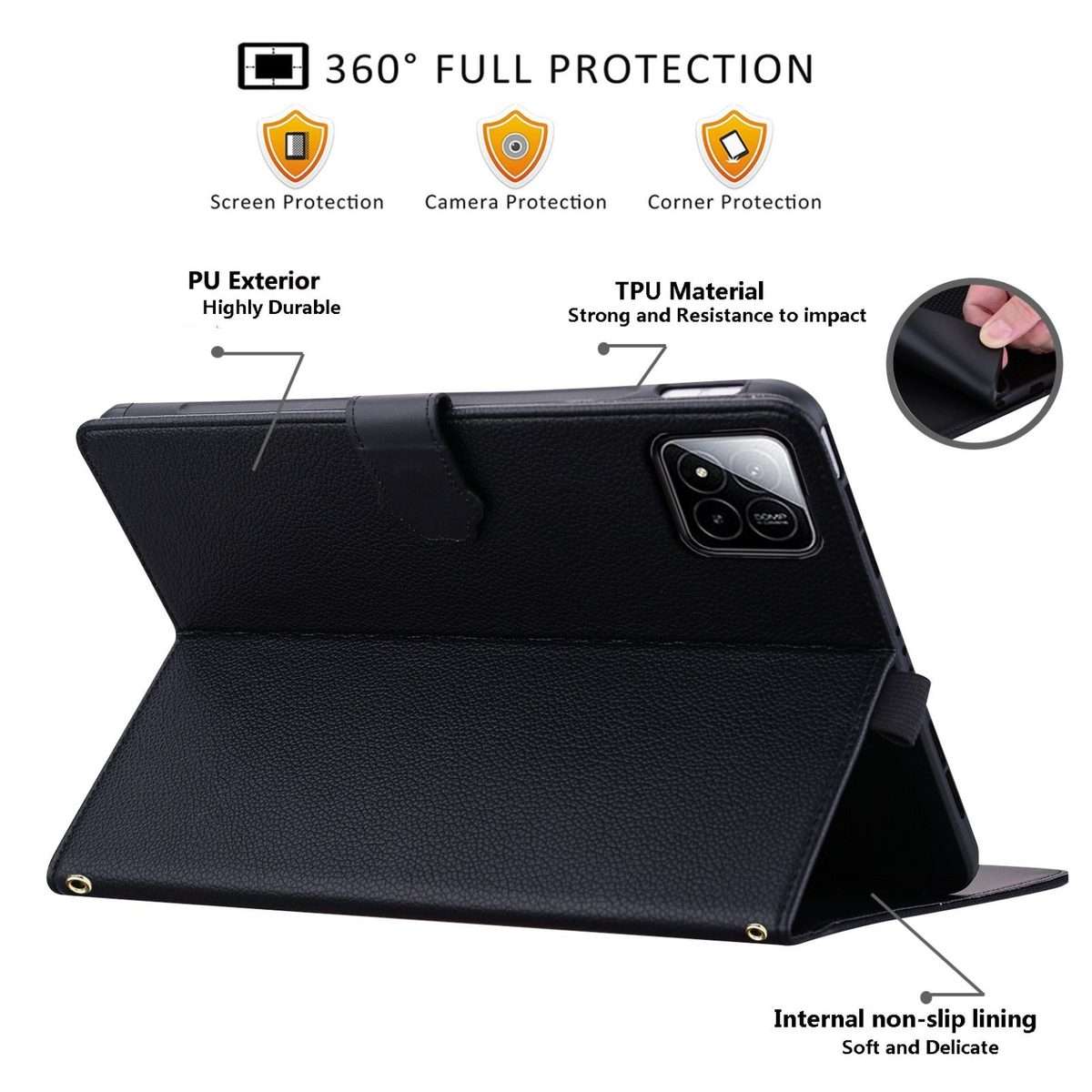 For Xiaomi Pad 8 / 8 Pro 7 / 7 Pro Cat Skin-feel Litchi Leather Tablet Case(Black)