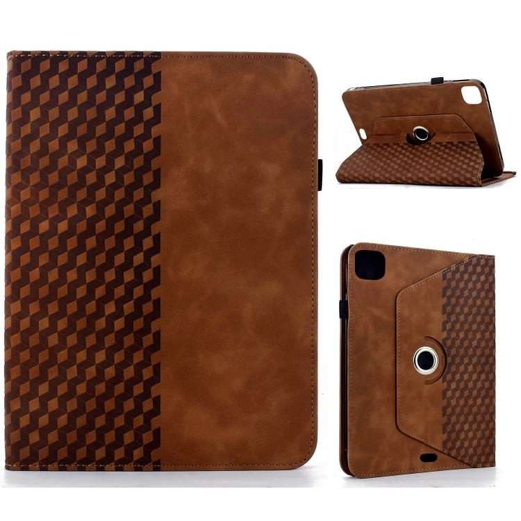 For iPad Air 11 2026 / 2025 / 2024 Rotatable Rhombus Embossed Smart Leather Tablet Case(Brown)
