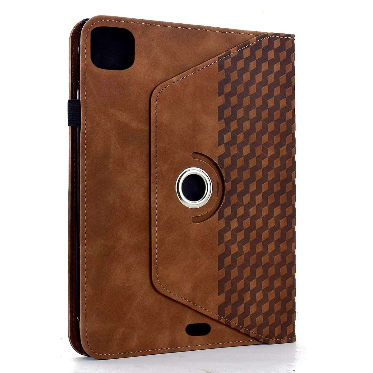 For iPad Air 11 2026 / 2025 / 2024 Rotatable Rhombus Embossed Smart Leather Tablet Case(Brown)