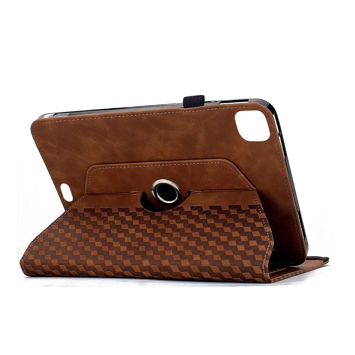 For iPad Air 11 2026 / 2025 / 2024 Rotatable Rhombus Embossed Smart Leather Tablet Case(Brown)