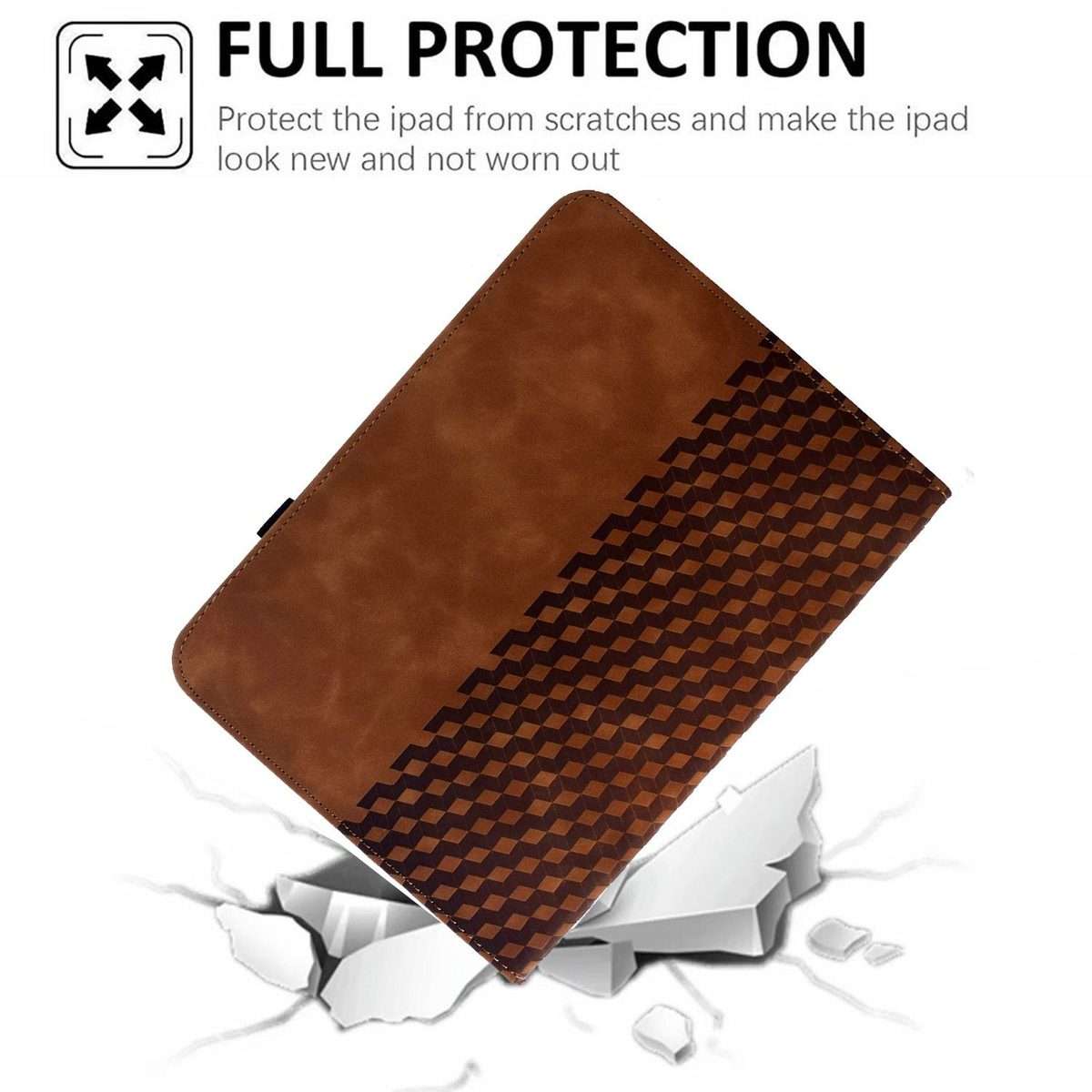 For iPad Air 11 2026 / 2025 / 2024 Rotatable Rhombus Embossed Smart Leather Tablet Case(Brown)