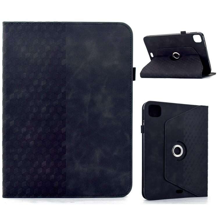 For iPad Air 11 2026 / 2025 / 2024 Rotatable Rhombus Embossed Smart Leather Tablet Case(Black)