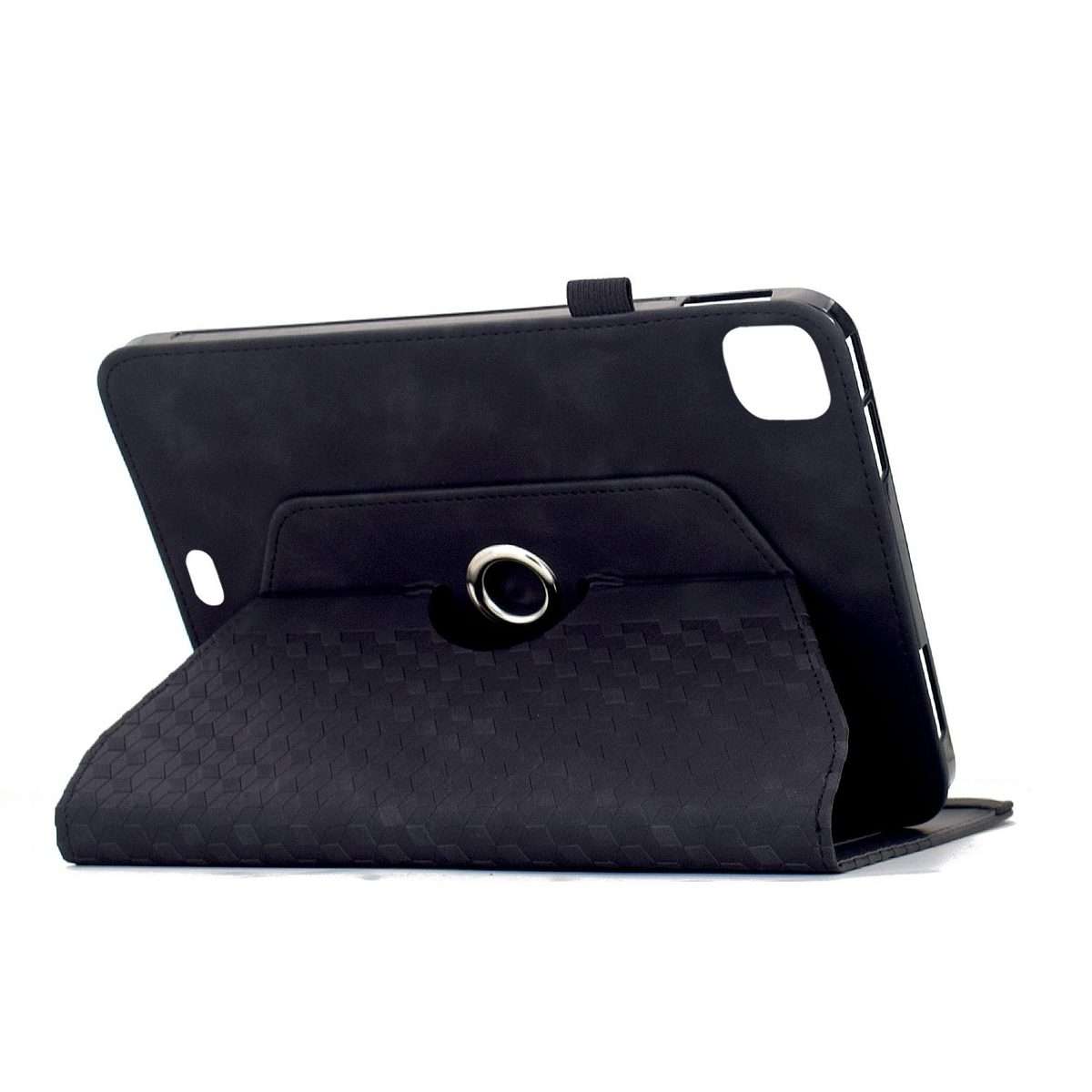 For iPad Air 11 2026 / 2025 / 2024 Rotatable Rhombus Embossed Smart Leather Tablet Case(Black)