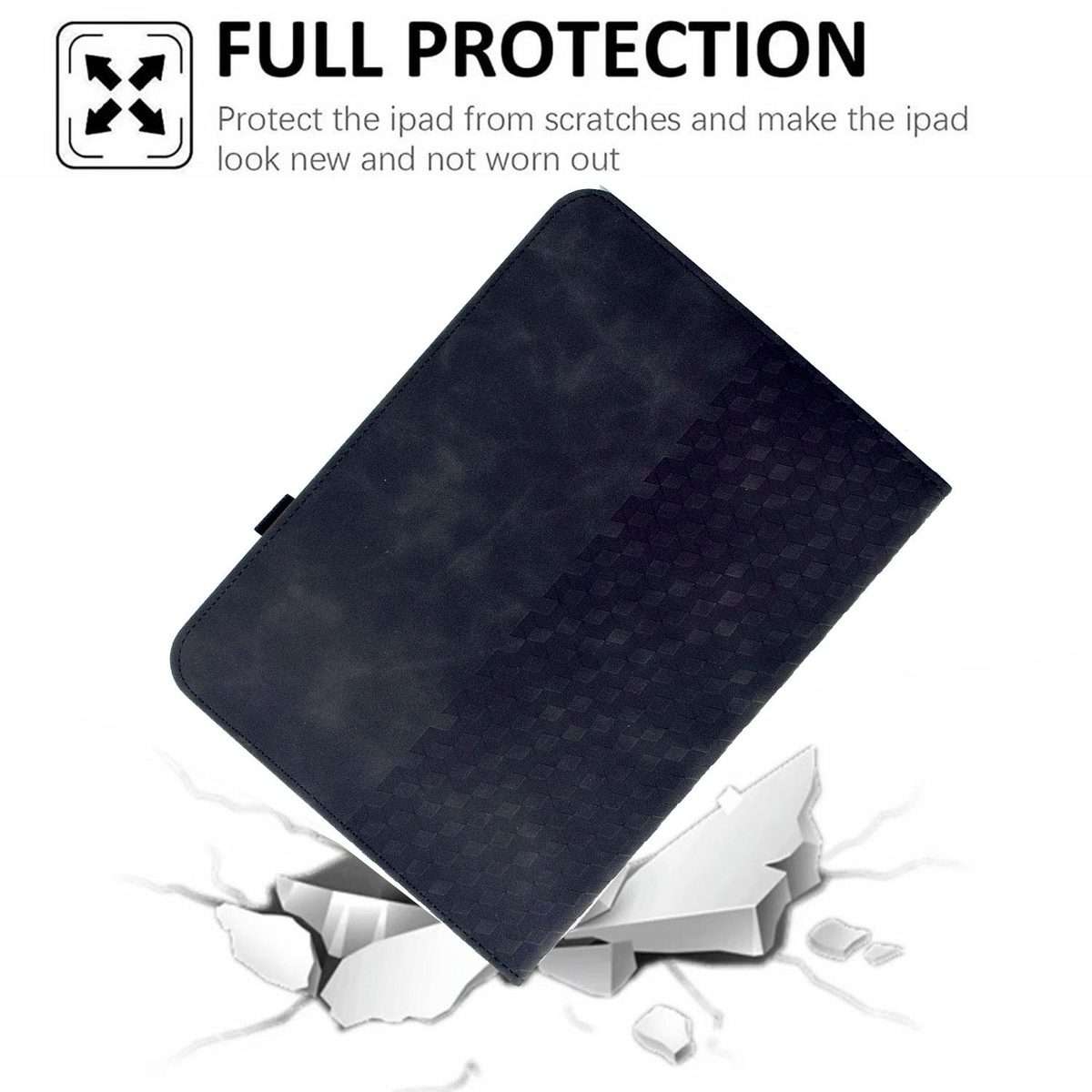 For iPad Air 11 2026 / 2025 / 2024 Rotatable Rhombus Embossed Smart Leather Tablet Case(Black)