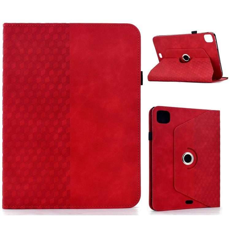 For iPad Air 11 2026 / 2025 / 2024 Rotatable Rhombus Embossed Smart Leather Tablet Case(Red)