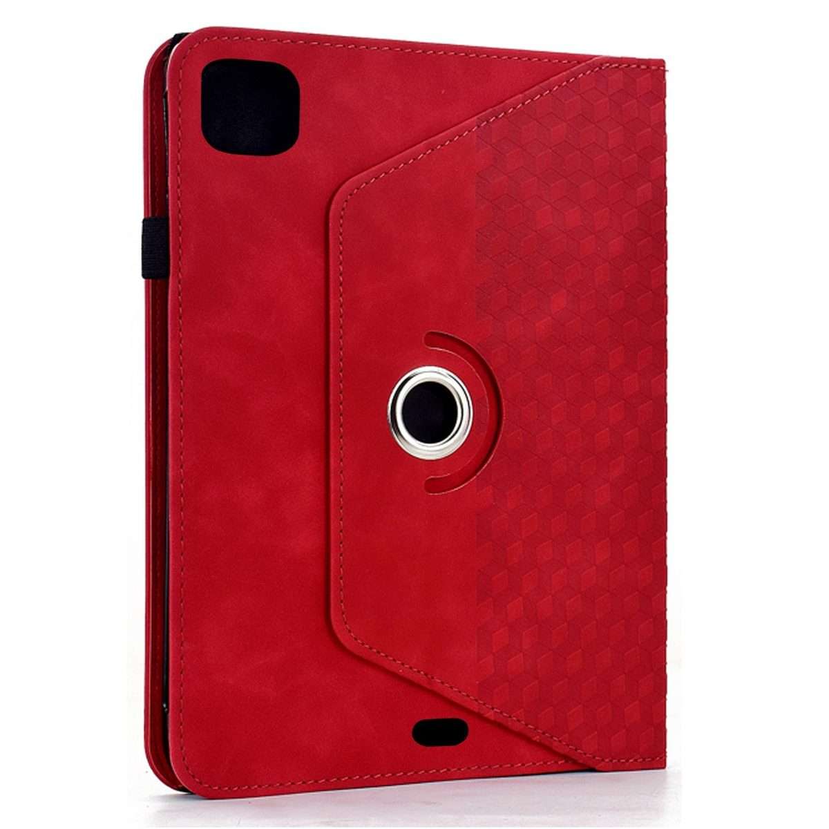 For iPad Air 11 2026 / 2025 / 2024 Rotatable Rhombus Embossed Smart Leather Tablet Case(Red)