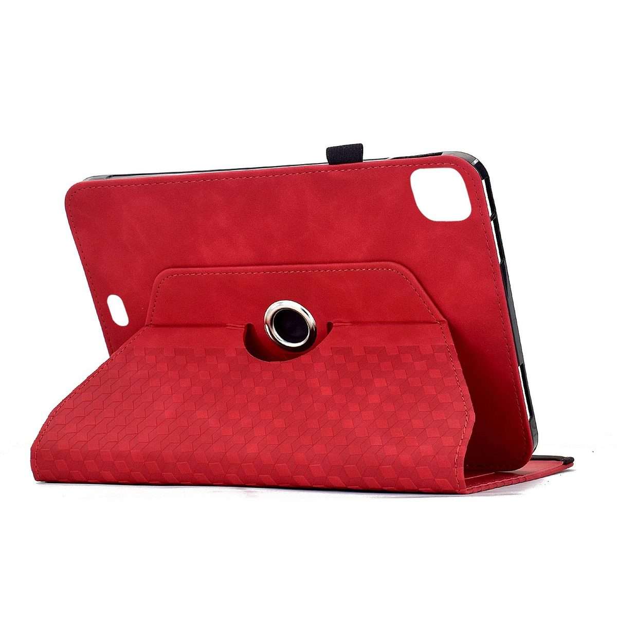 For iPad Air 11 2026 / 2025 / 2024 Rotatable Rhombus Embossed Smart Leather Tablet Case(Red)