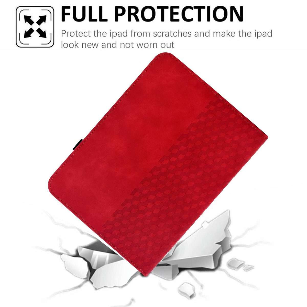 For iPad Air 11 2026 / 2025 / 2024 Rotatable Rhombus Embossed Smart Leather Tablet Case(Red)