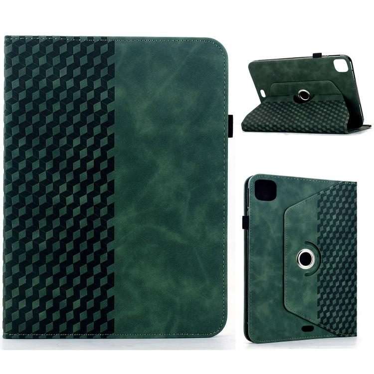 For iPad Air 11 2026 / 2025 / 2024 Rotatable Rhombus Embossed Smart Leather Tablet Case(Green)