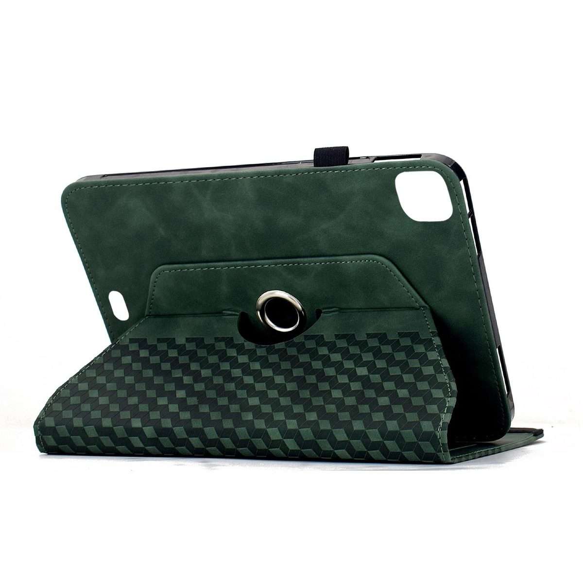 For iPad Air 11 2026 / 2025 / 2024 Rotatable Rhombus Embossed Smart Leather Tablet Case(Green)