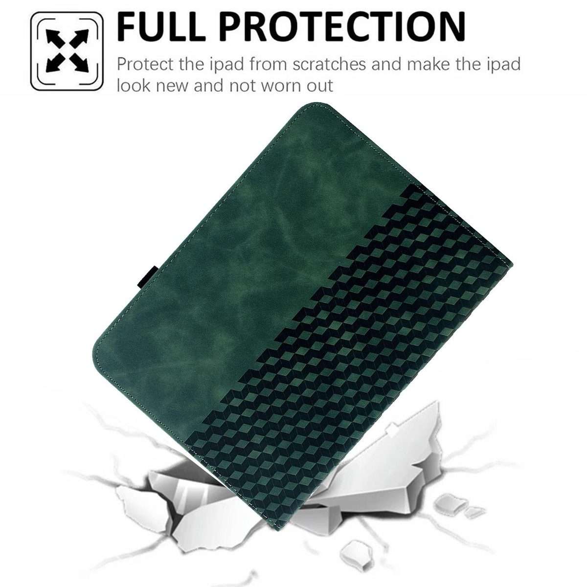 For iPad Air 11 2026 / 2025 / 2024 Rotatable Rhombus Embossed Smart Leather Tablet Case(Green)