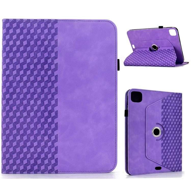 For iPad Air 11 2026 / 2025 / 2024 Rotatable Rhombus Embossed Smart Leather Tablet Case(Purple)