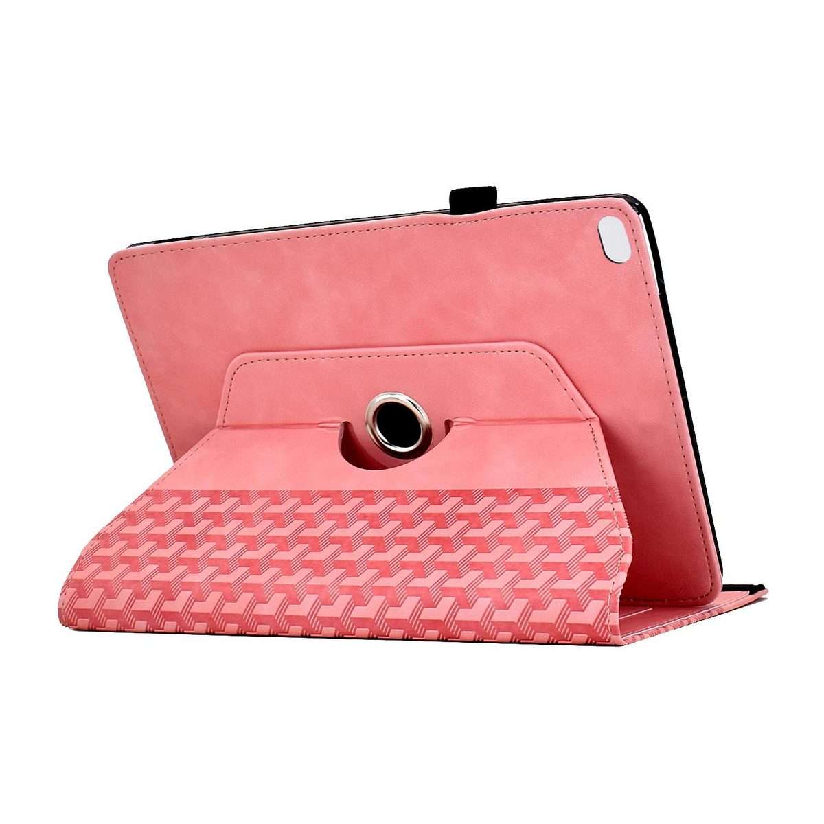 For iPad 9.7 2018 / 2017 / Air 2 / 1 Rotatable Building Blocks Embossed Smart Leather T ... (Pink)