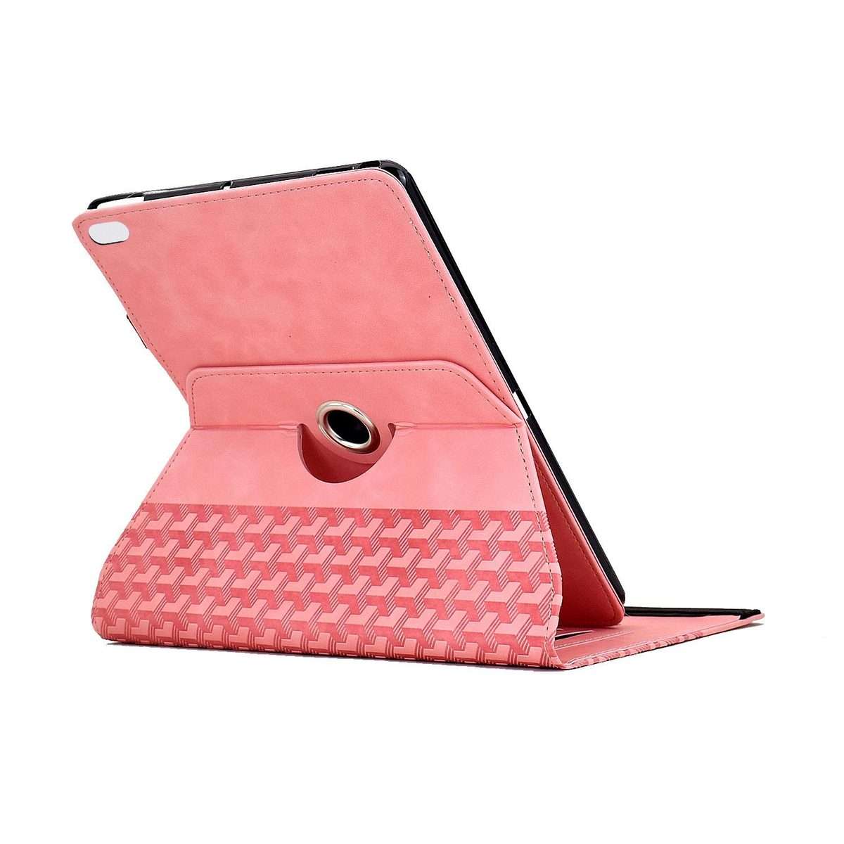 For iPad 9.7 2018 / 2017 / Air 2 / 1 Rotatable Building Blocks Embossed Smart Leather T ... (Pink)