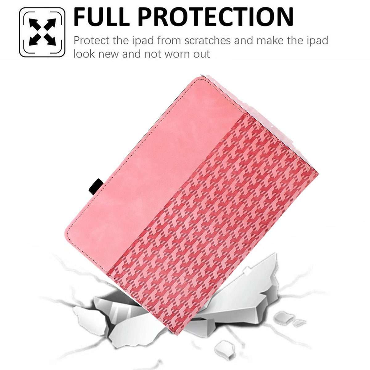 For iPad 9.7 2018 / 2017 / Air 2 / 1 Rotatable Building Blocks Embossed Smart Leather T ... (Pink)