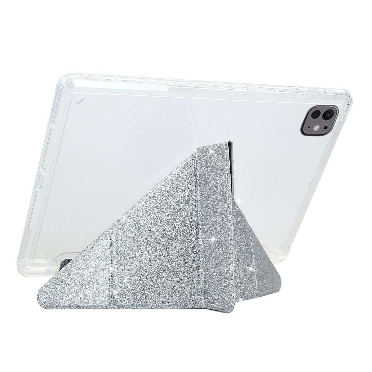 For iPad Air 11 2026 / 2025 / 2024 Y-Fold Clear Acrylic Glitter Smart Leather Tablet Case(Silver)