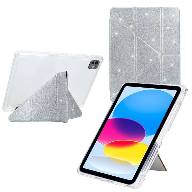 For iPad Pro 11 2025 / 2024 Y-Fold Clear Acrylic Glitter Smart Leather Tablet Case(Silver)