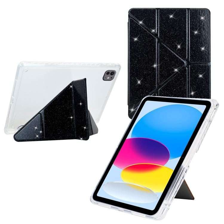 For iPad Air 13 2026 / 2025 / 2024 Y-Fold Clear Acrylic Glitter Smart Leather Tablet Case(Black)