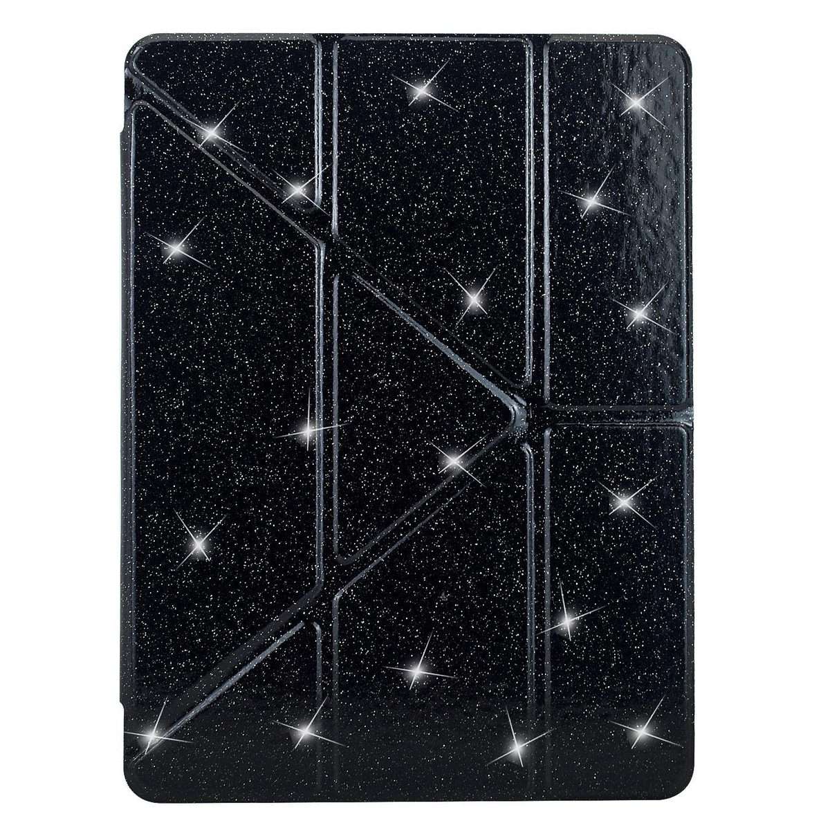 For iPad Air 13 2026 / 2025 / 2024 Y-Fold Clear Acrylic Glitter Smart Leather Tablet Case(Black)