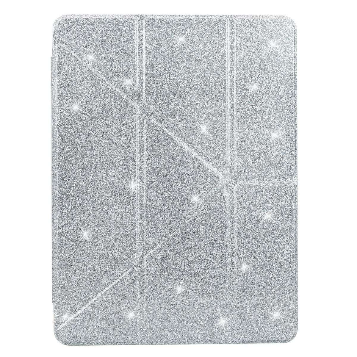 For iPad Air 13 2026 / 2025 / 2024 Y-Fold Clear Acrylic Glitter Smart Leather Tablet Case(Silver)