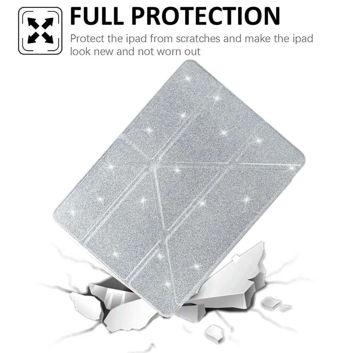 For iPad Air 13 2026 / 2025 / 2024 Y-Fold Clear Acrylic Glitter Smart Leather Tablet Case(Silver)