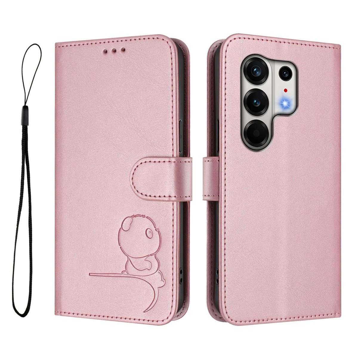 For Tecno Camon 50 Pro 4G Litter Panda Embossing RFID Leather Phone Case with Lanyard(Pink)