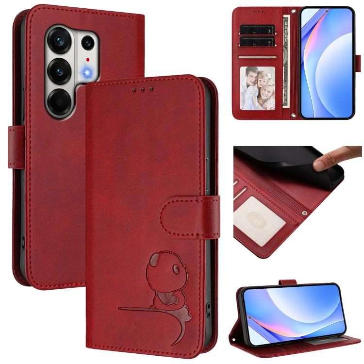 For Tecno Camon 50 Pro 4G Litter Panda Embossing RFID Leather Phone Case with Lanyard(Wine Red)