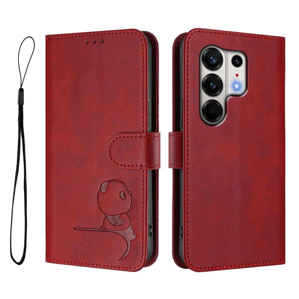 For Tecno Camon 50 Pro 4G Litter Panda Embossing RFID Leather Phone Case with Lanyard(Wine Red)