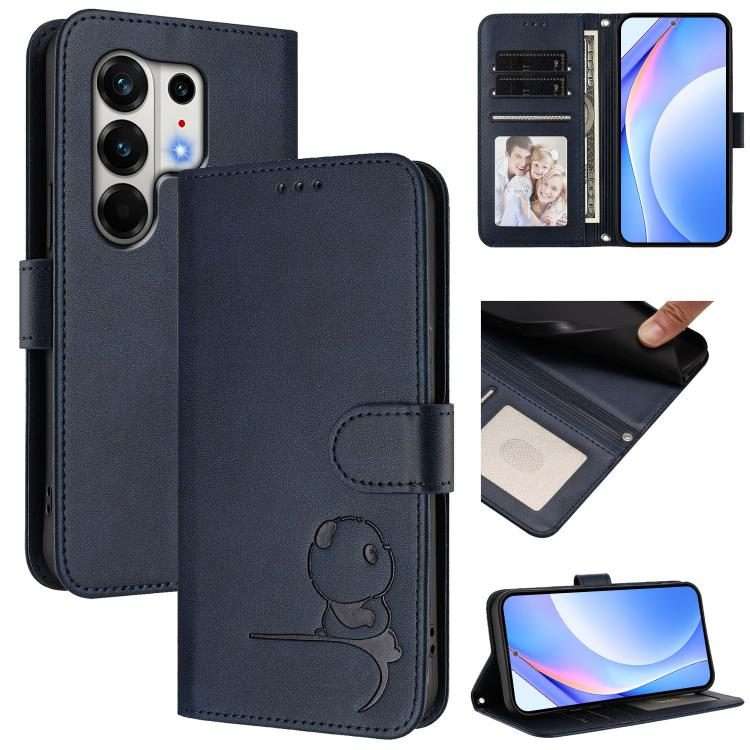 For Tecno Camon 50 Pro 4G Litter Panda Embossing RFID Leather Phone Case with Lanyard(Blue)