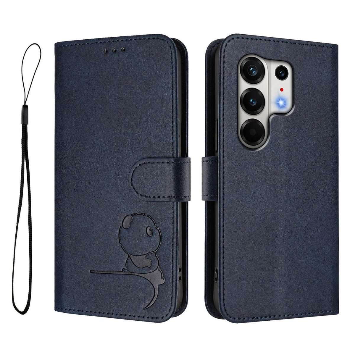 For Tecno Camon 50 Pro 4G Litter Panda Embossing RFID Leather Phone Case with Lanyard(Blue)
