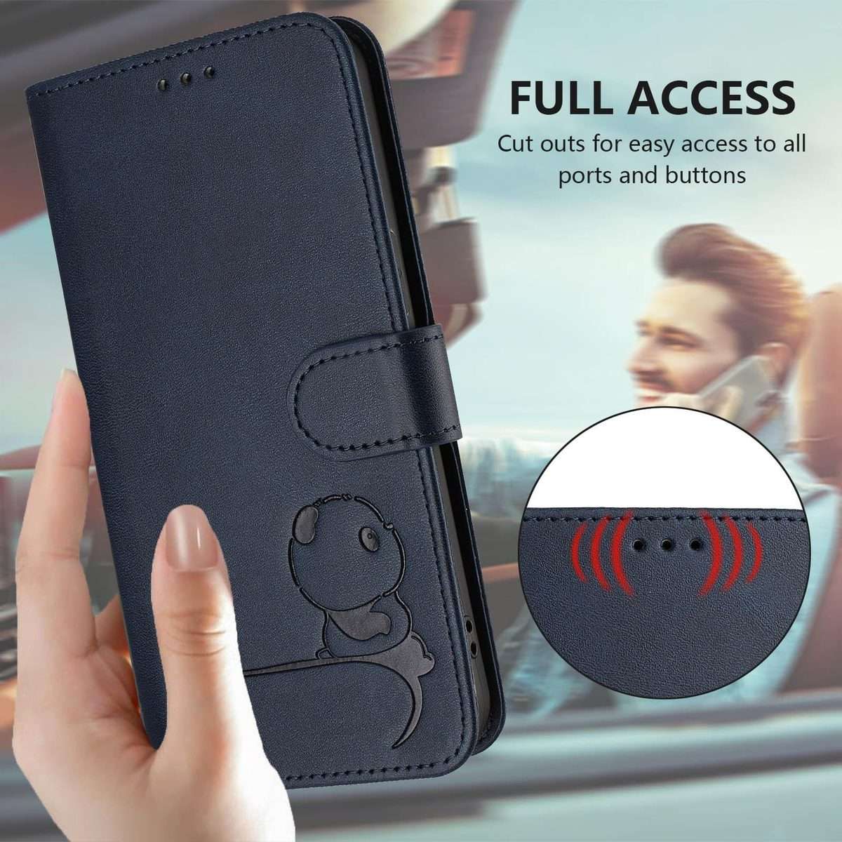For Tecno Camon 50 Pro 4G Litter Panda Embossing RFID Leather Phone Case with Lanyard(Blue)