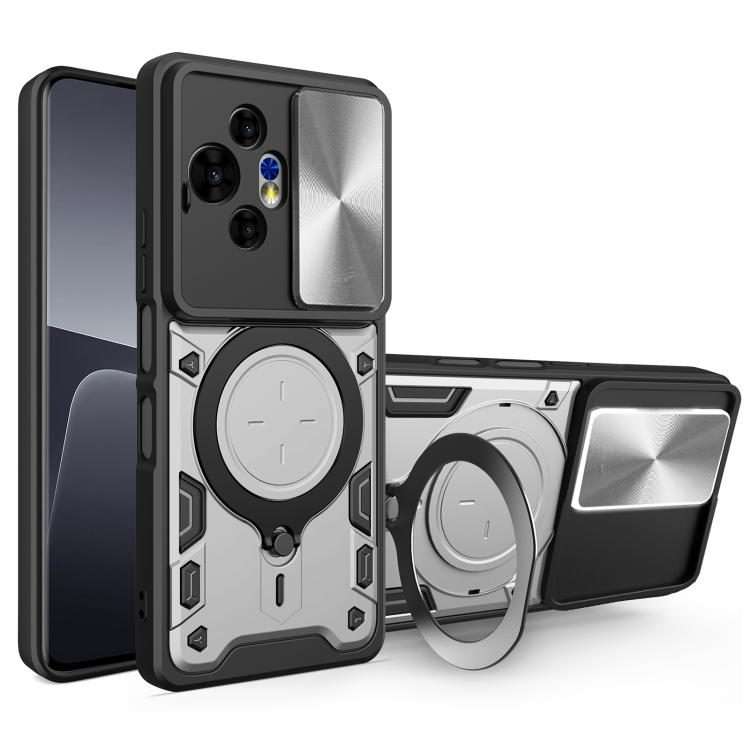For TCL 50 NxtPaper CD Texture Sliding Camshield Magnetic Holder Phone Case(Silver)