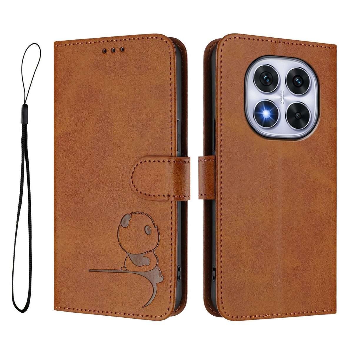 For Redmi Note 14 Pro 5G / 14 Pro+ 5G Litter Panda Embossing RFID Leather Phone Case w ... (Brown)