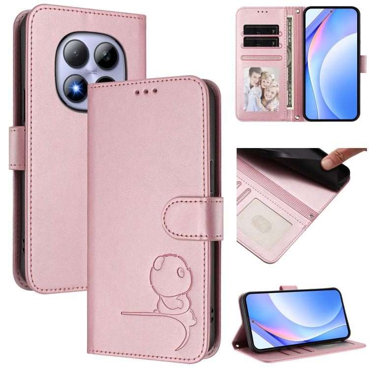 For Redmi Note 15 Pro 5G Global 163.6mm Litter Panda Embossing RFID Leather Phone Case ... (Pink)