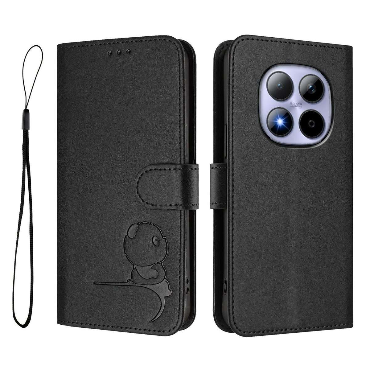 For Redmi Note 15 Pro 5G Global 163.6mm Litter Panda Embossing RFID Leather Phone Case ... (Black)