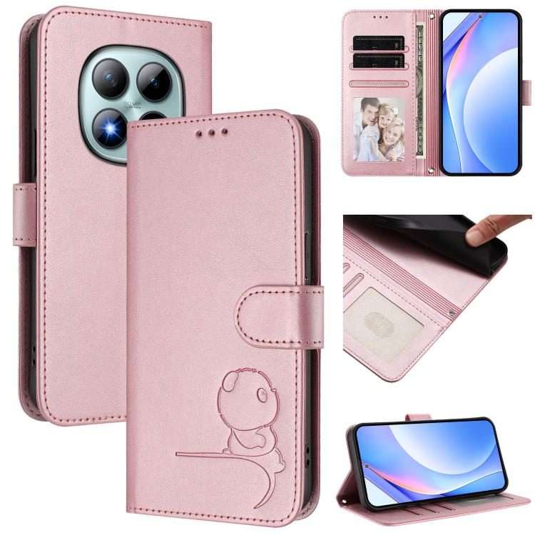 For Redmi Note 15 Pro+ 5G Global 163.3mm Litter Panda Embossing RFID Leather Phone Case ... (Pink)