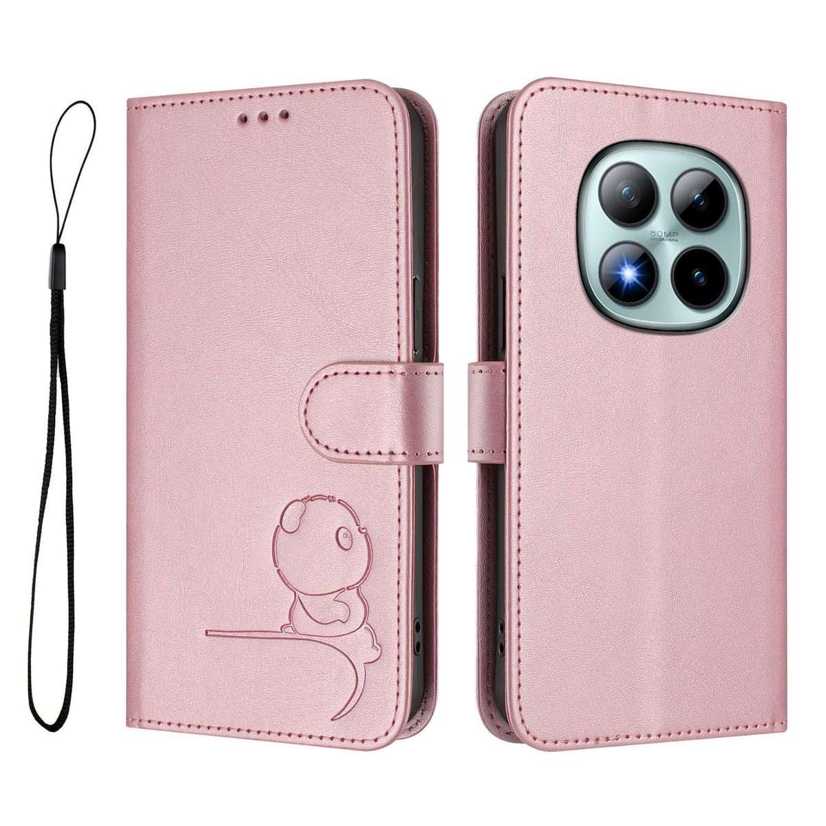 For Redmi Note 15 Pro+ 5G Global 163.3mm Litter Panda Embossing RFID Leather Phone Case ... (Pink)
