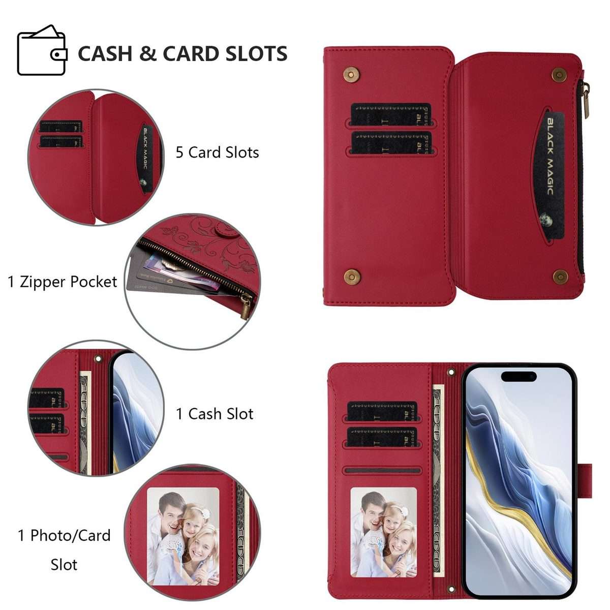 For iPhone 11 Pro Butterfly Love Flower Multi-card Zipper Wallet Leather Phone Case(Wine Red)