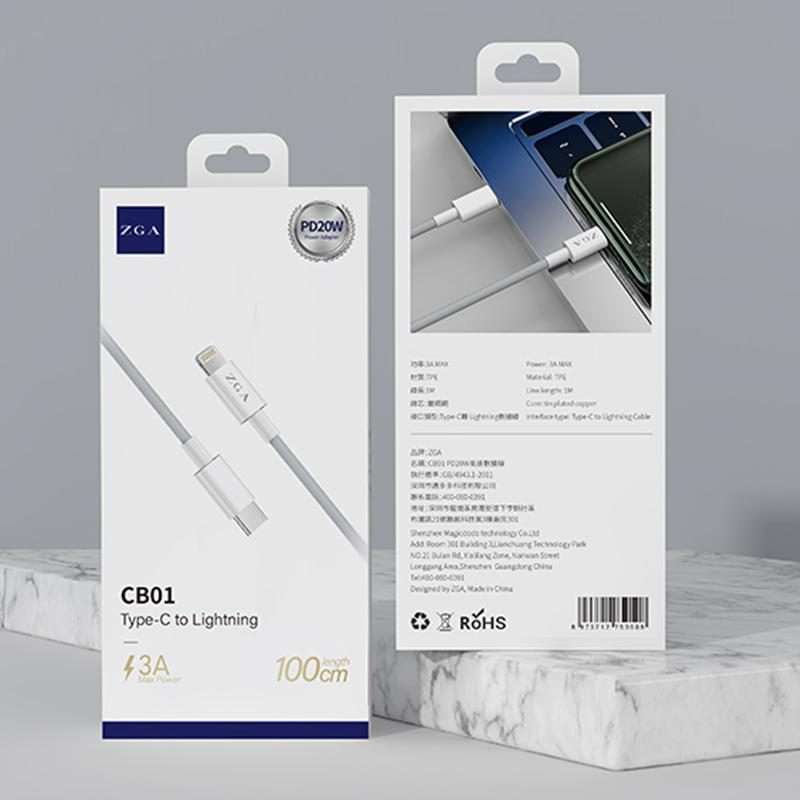 ZGA CB01 PD20W USB-C / Type-C to 8 Pin Fast Charging Data Cable, Length:1m(White)